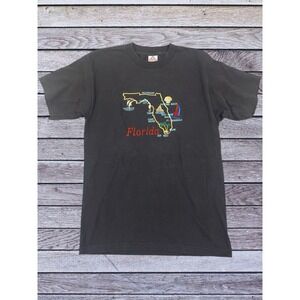 Vintage AAA Black Embroidered Florida Map Shirt Size Large Single Stitch